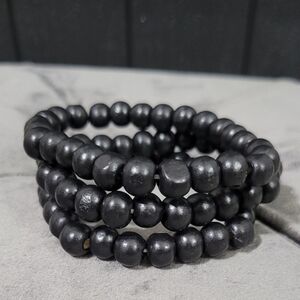 Black Wood 3 Strand Beaded Bracelet